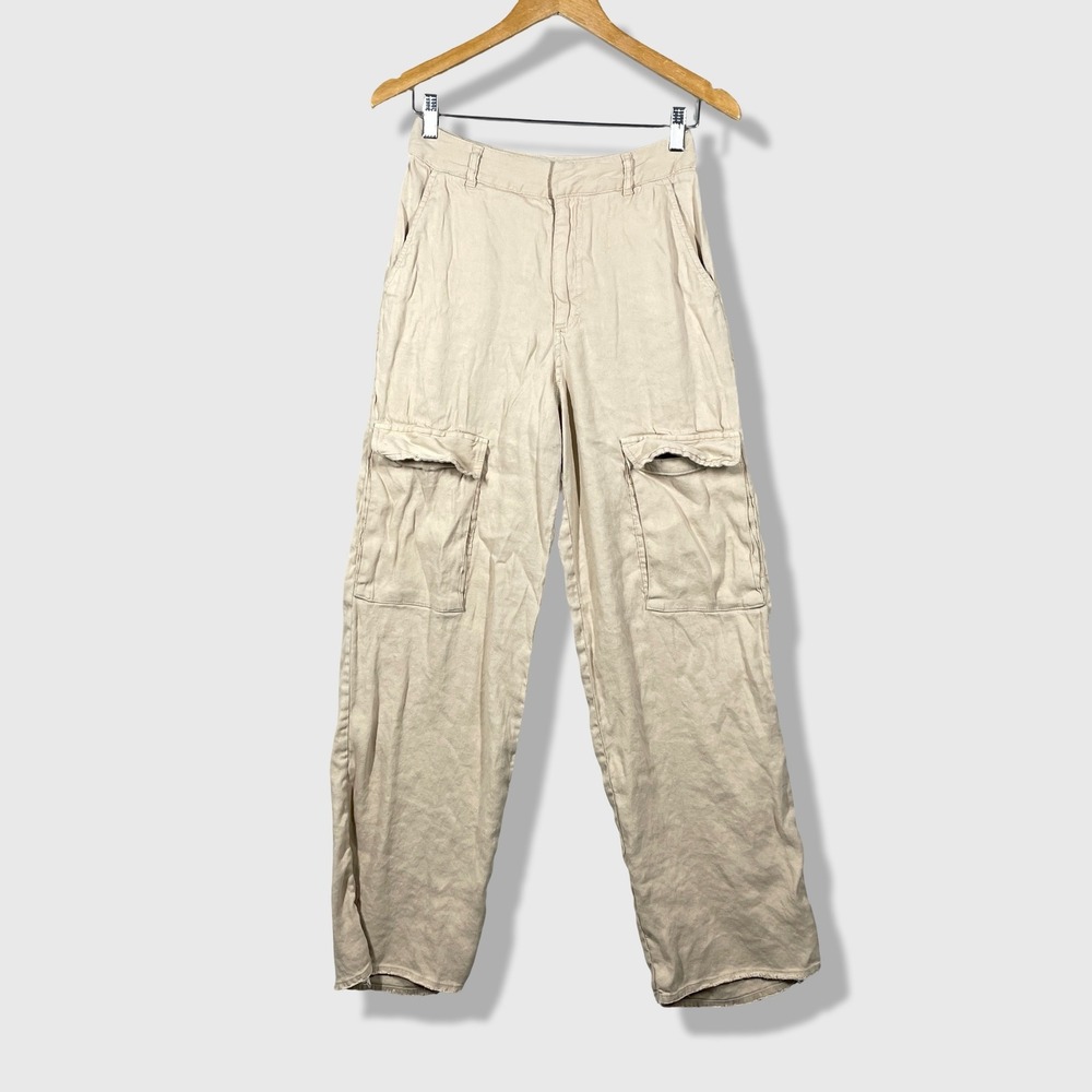 FRAME Cargo Pants Women 2 Sand Beige Gorpcore Utilitarian Minimalist Linen Blend